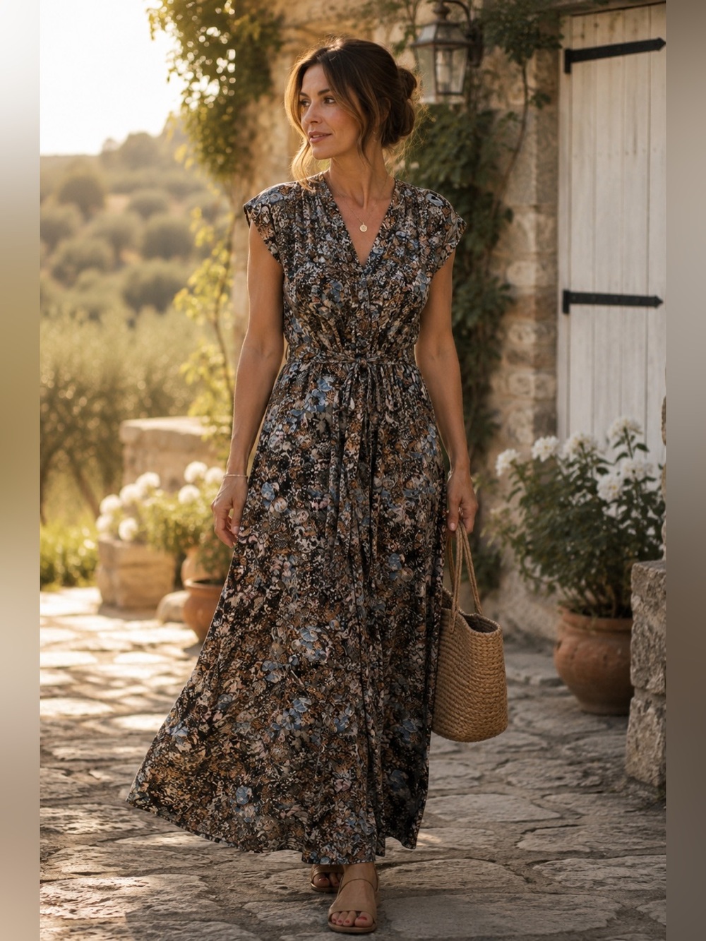 Vintage Algo Floral Maxi Dress | Romantic Cottagecore Boho | Size Medium